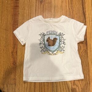 AUTHENTIC Fendi Kids White T-Shirt with Squirrel Emblem